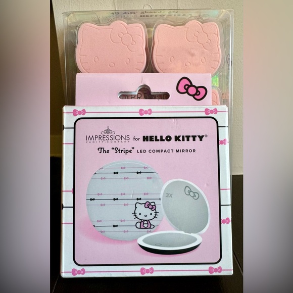 Hello Kitty LED Compact Mirror & 12 pc Make Up Sponge Set by Expressions - Picture 2 of 10